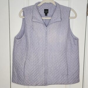 Eileen Fisher Quilted Lavender Silk Zip Up Vest Women's Size L